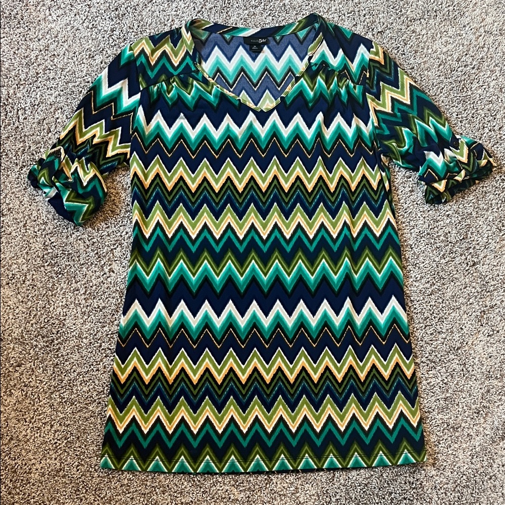 East 5th Chevron Pattern Tunic in Green, Blue, and Yellow